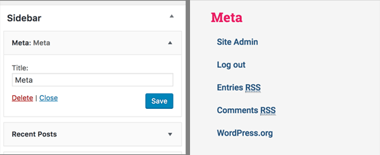Meta widget in WordPress