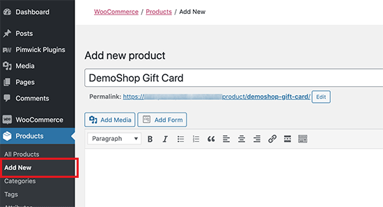 Add new gift card product