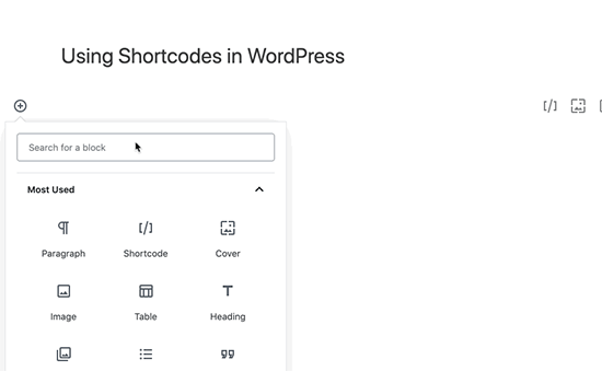 Adding shortcode block in WordPress