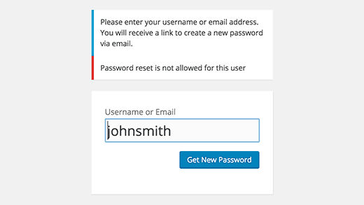 Password reset disabled for this user