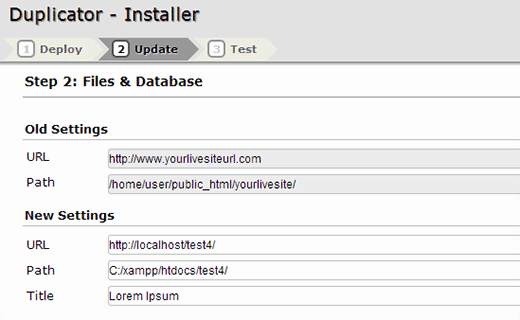 Updating URLs in Duplicator plugin for WordPress