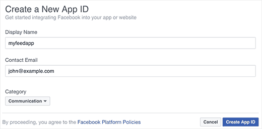 Creating a new Facebook app ID