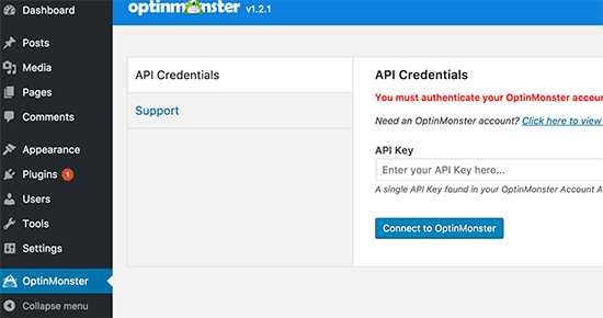 Add your OptinMonster API Key