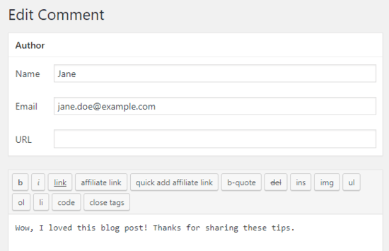 edit comment in wordpress