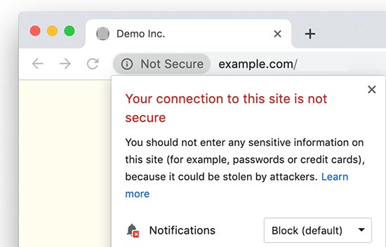 Not Secure HTTP website