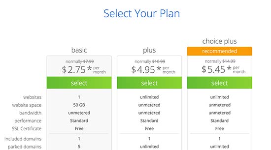 Select a hosting plan