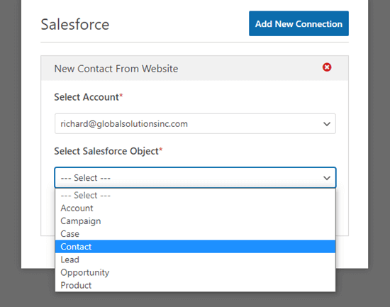Choose the Salesforce Object from the dropdown list